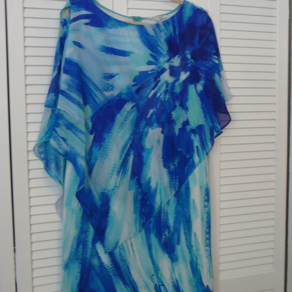 Blue Brushstroke Cape Dress